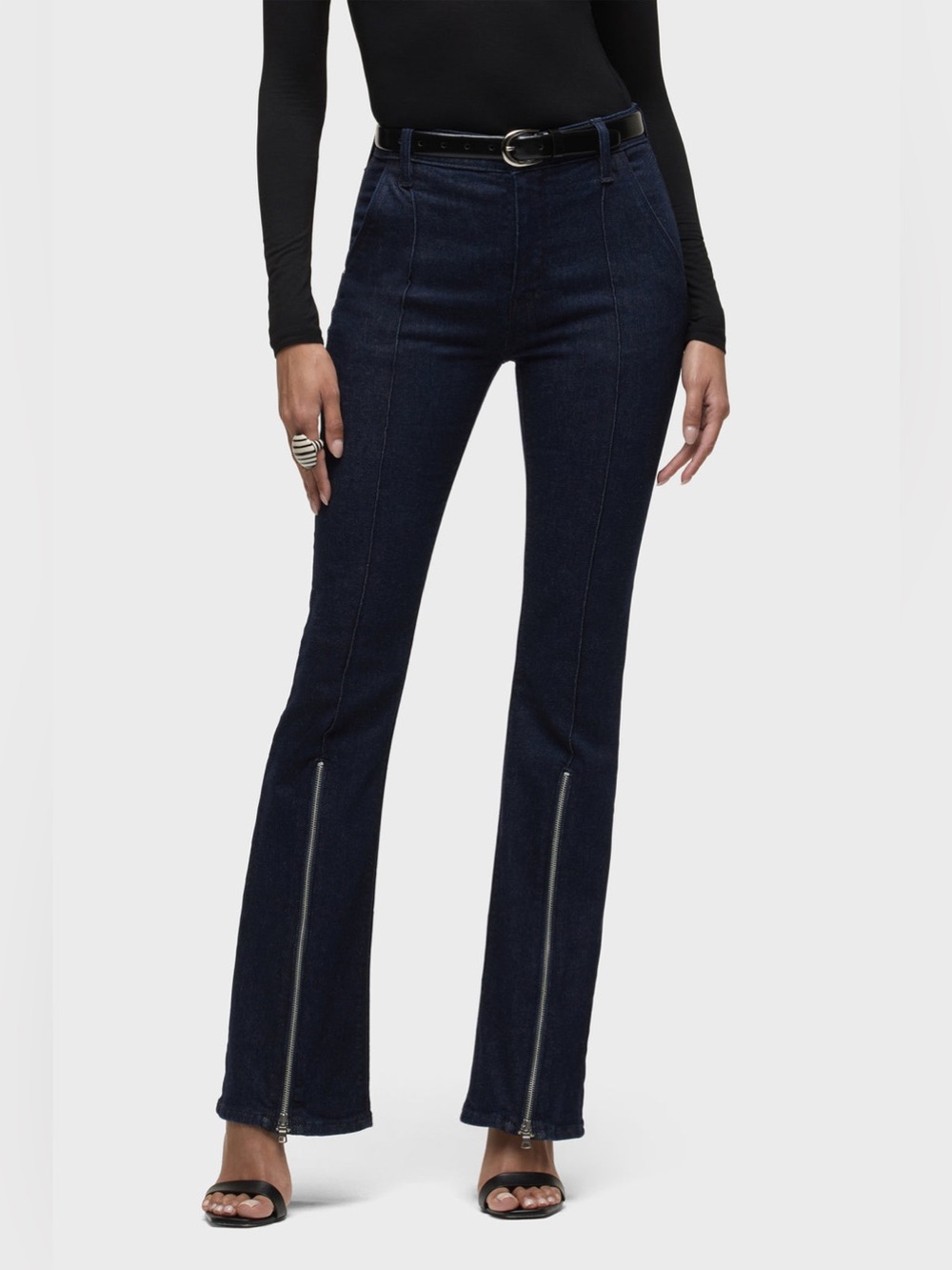 Hudson Jeans Barbara Zipper Bootcut Dark Indigo Flare Jeans with Front Zips